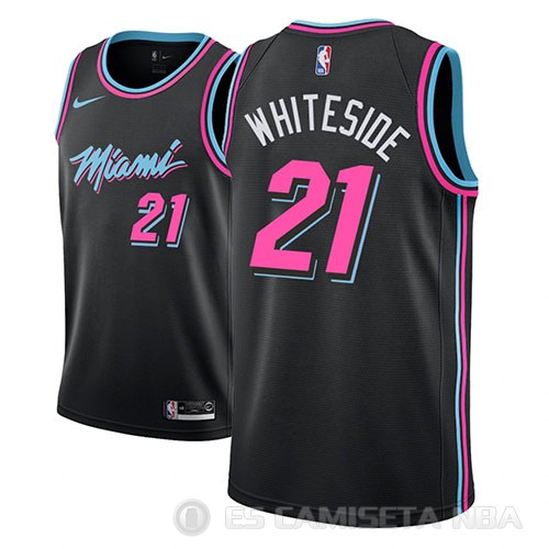 Camiseta Hassan Whiteside #21 Miami Heat Ciudad 2018 Negro - Haga un click en la imagen para cerrar